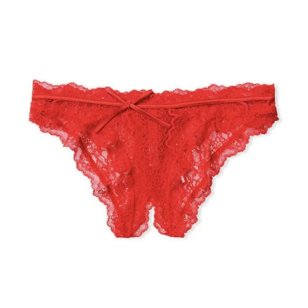 Victoria Secret Very Sexy Lace Open Crotch‎ Cheekini Red Sz L Crotchless